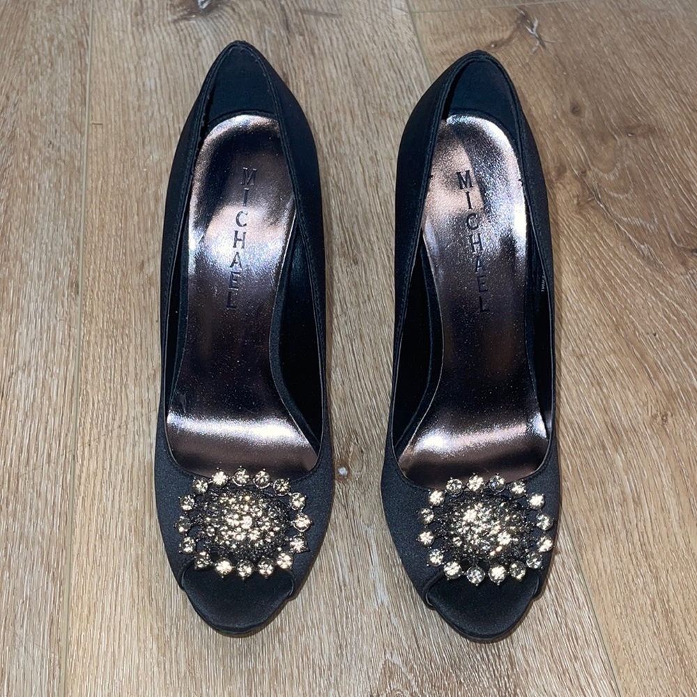 Michael Shannon Sexy black satin heels with open toe